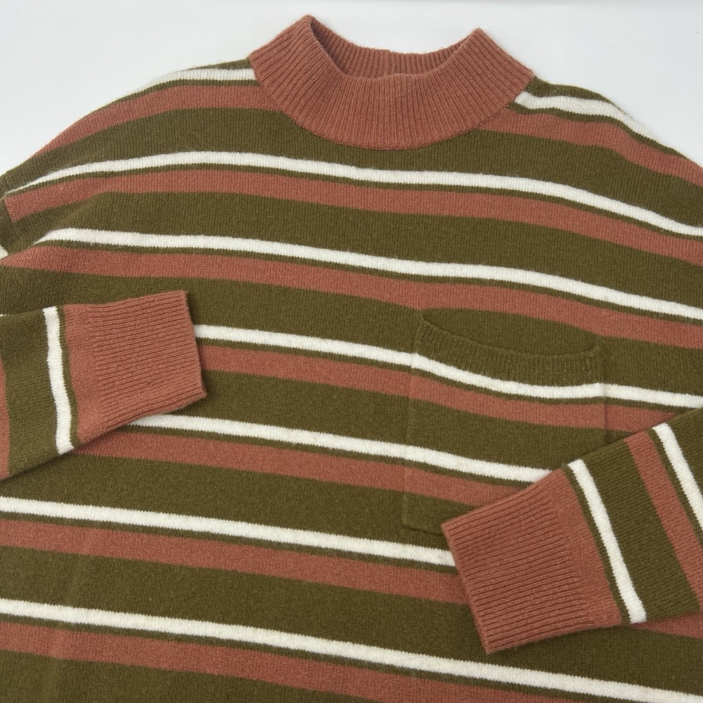Madewell‎ Redmond Mockneck Pocket Sweater Striped Small Wool Blend Boxy Retro